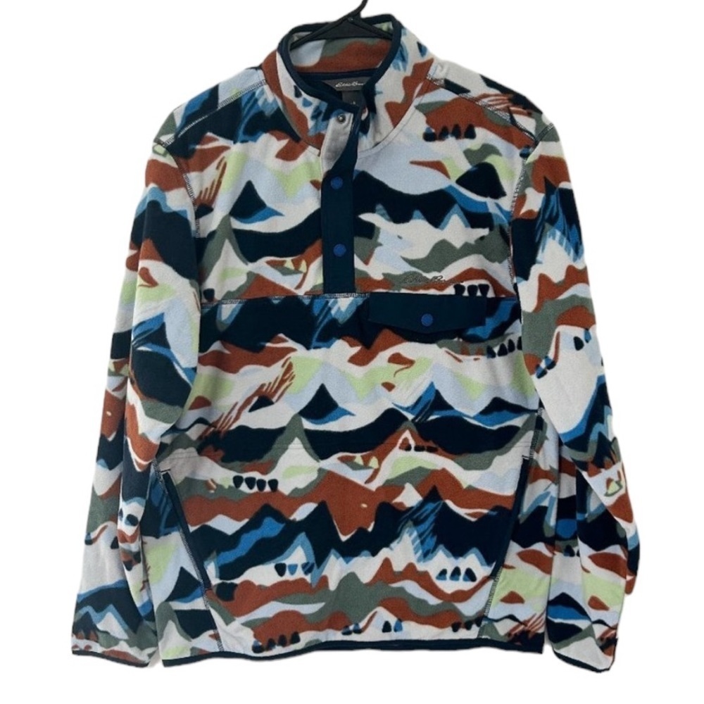 Eddie Bauer Men's Abstract Printed Fleece T-Snap Pullover Jacket Size Medium